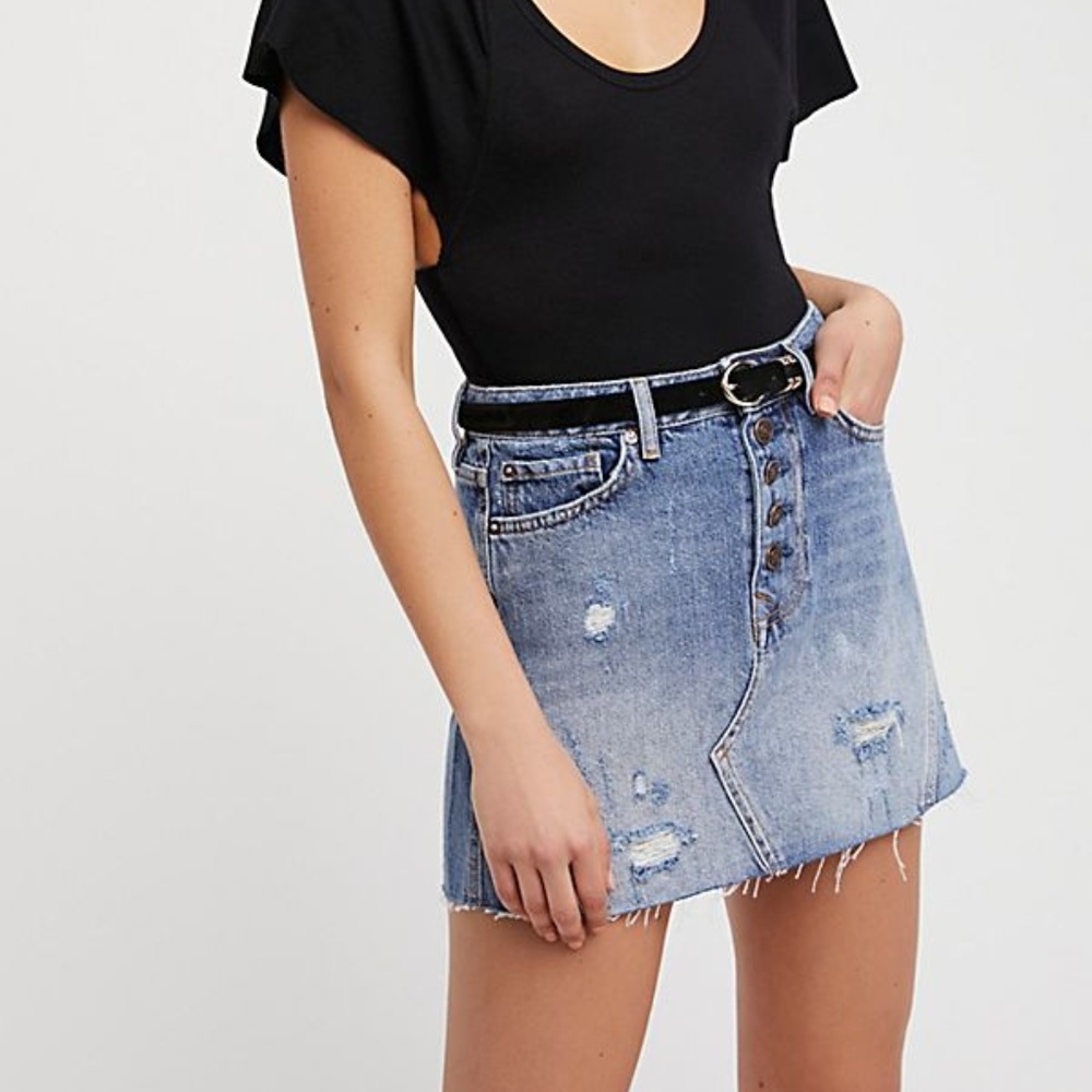 Free People Denim A-Line Skirt